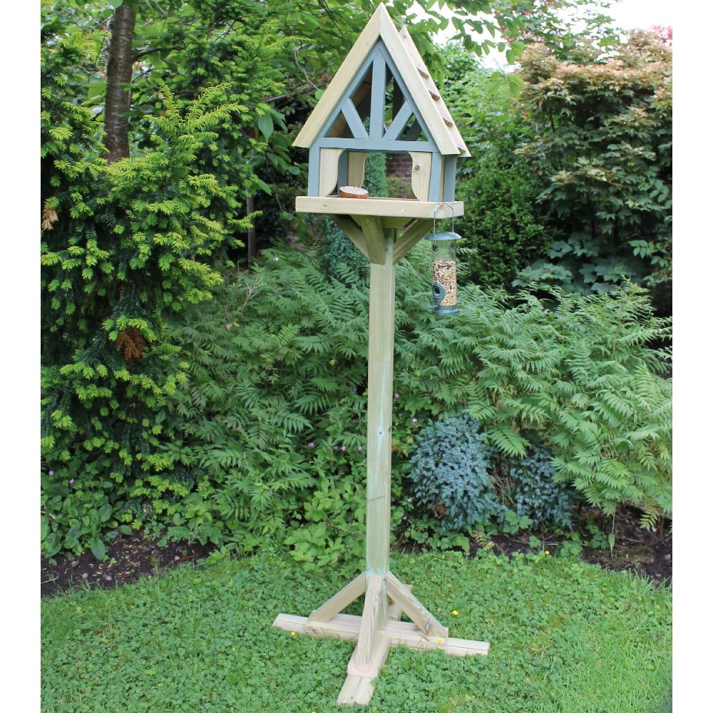 Cookeville Wooden Garden Bird Table With Cottage In Natural