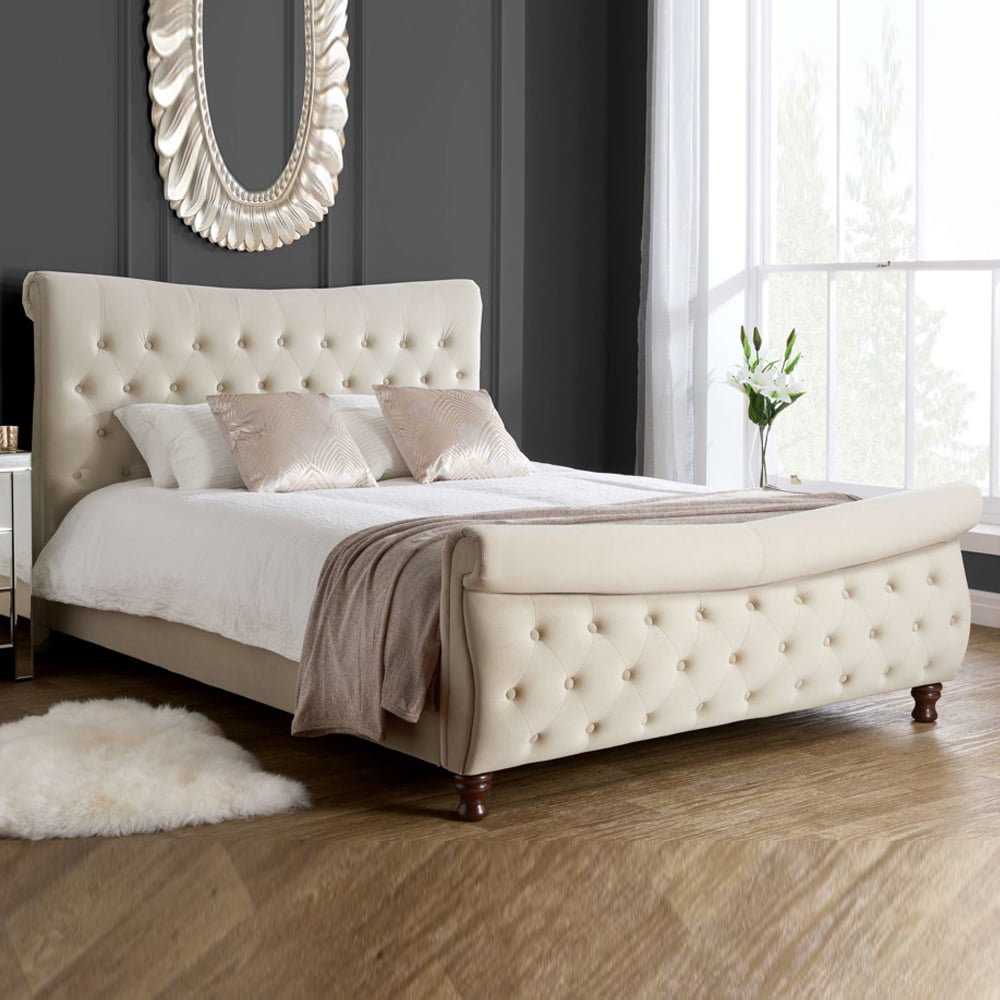 Copen Fabric Super King Size Bed In Warm Stone