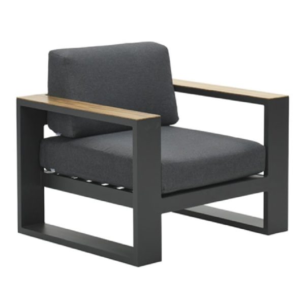 Cora Fabric Garden Lounge Chair In Black And Oak | Bed Sava