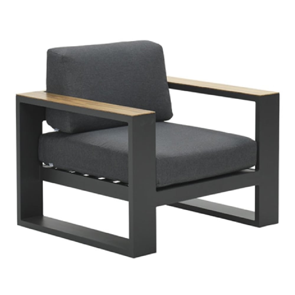 Cora Fabric Garden Lounge Chair In Black And Oak