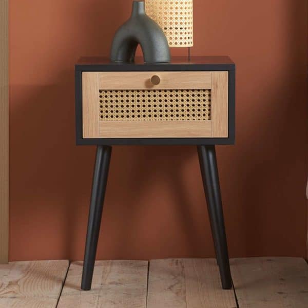Coralie Wooden Bedside Cabinet With 1 Drawer In Black Oak | Bed Sava
