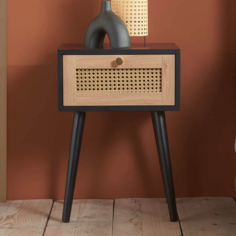 Coralie Wooden Bedside Cabinet With 1 Drawer In Black Oak