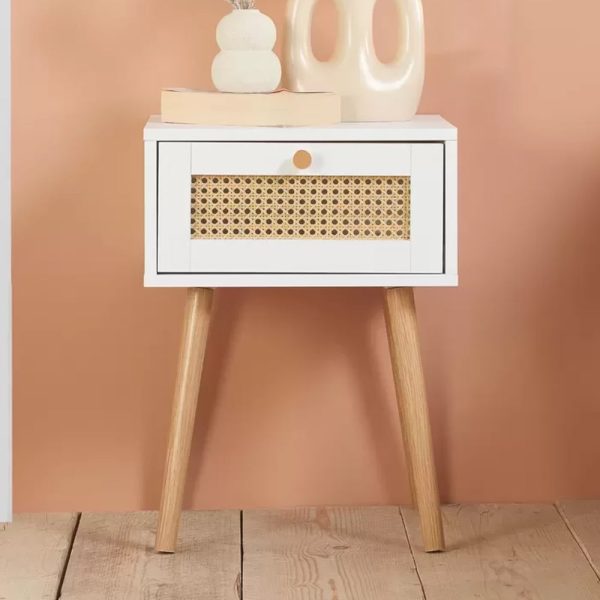 Coralie Wooden Bedside Cabinet With 1 Drawer In White Oak | Bed Sava