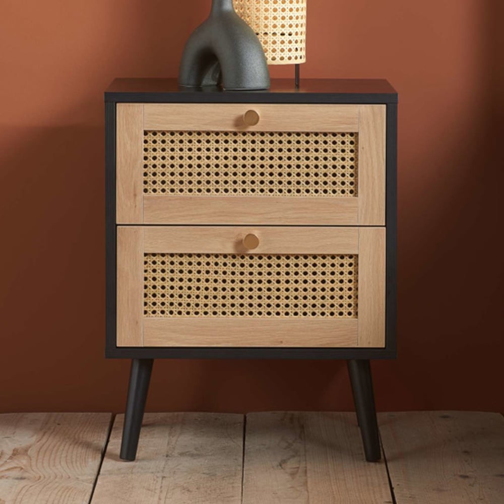 Coralie Wooden Bedside Cabinet With 2 Drawers In Black Oak