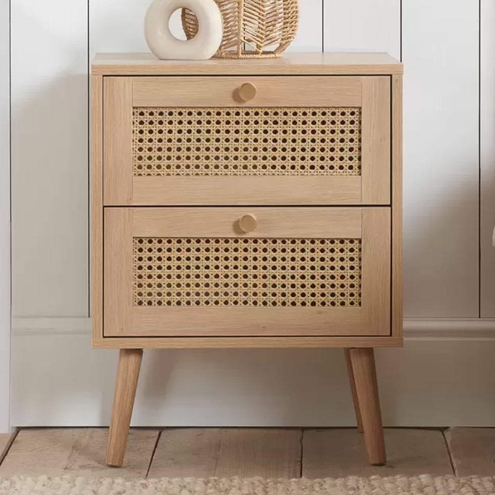Coralie Wooden Bedside Cabinet With 2 Drawers In Oak