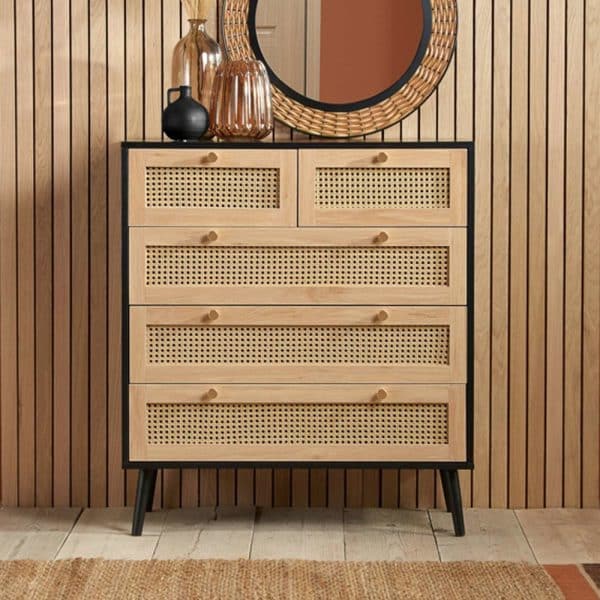 Coralie Wooden Chest Of 5 Drawers In Black Oak | Bed Sava