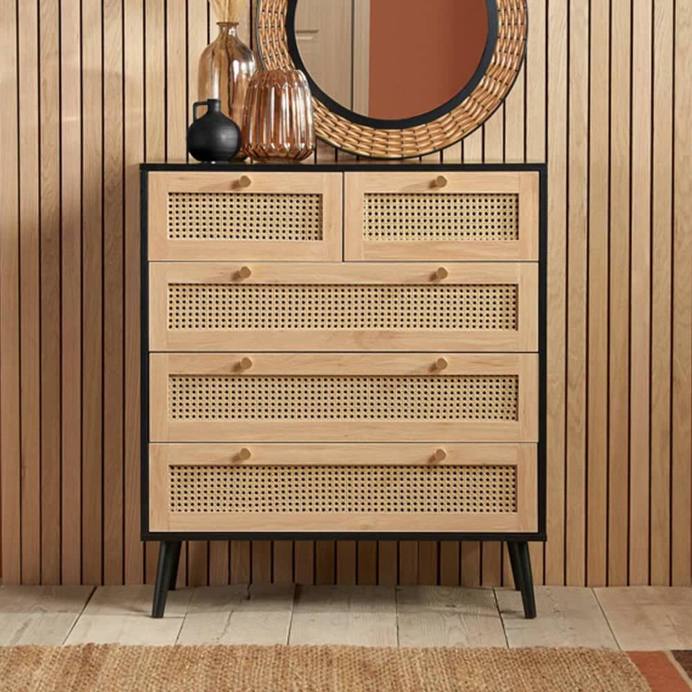 Coralie Wooden Chest Of 5 Drawers In Black Oak