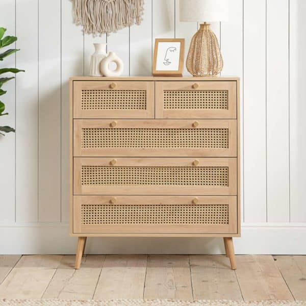 Coralie Wooden Chest Of 5 Drawers In Oak | Bed Sava