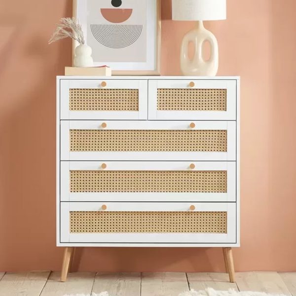 Coralie Wooden Chest Of 5 Drawers In White Oak | Bed Sava