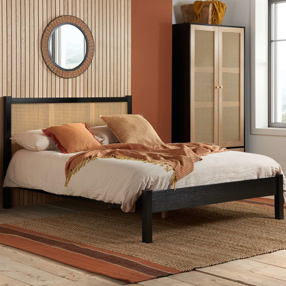 Coralie Wooden Double Bed In Black Oak