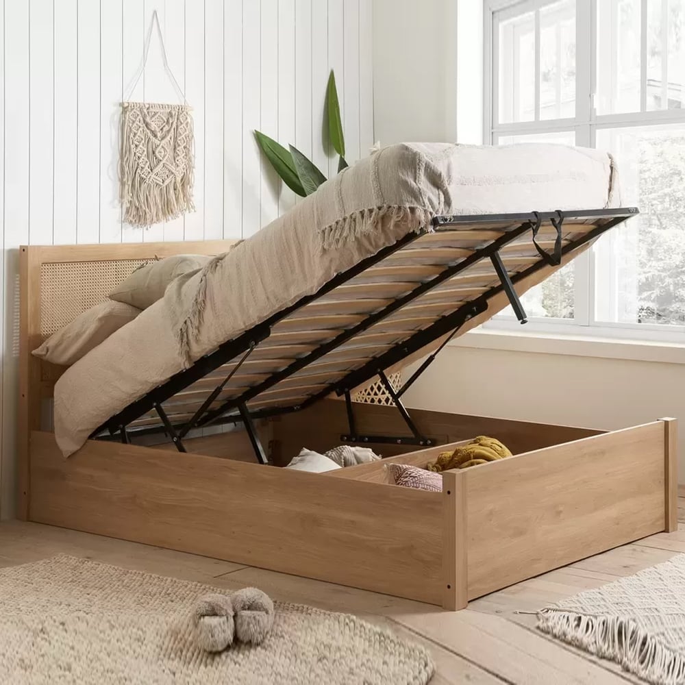 Coralie Wooden Ottoman King Size Bed In Oak