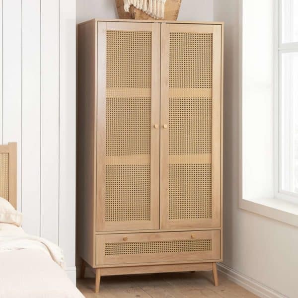 Coralie Wooden Wardrobe With 2 Doors 1 Drawer In Oak | Bed Sava