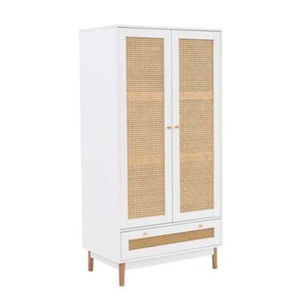 Coralie Wooden Wardrobe With 2 Doors 1 Drawer In White Oak