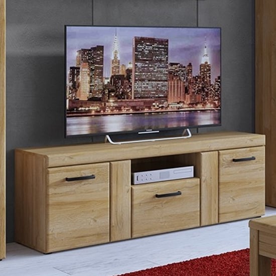 Corco Wooden Tall TV Stand With 2 Doors 1 Drawer In Grandson Oak