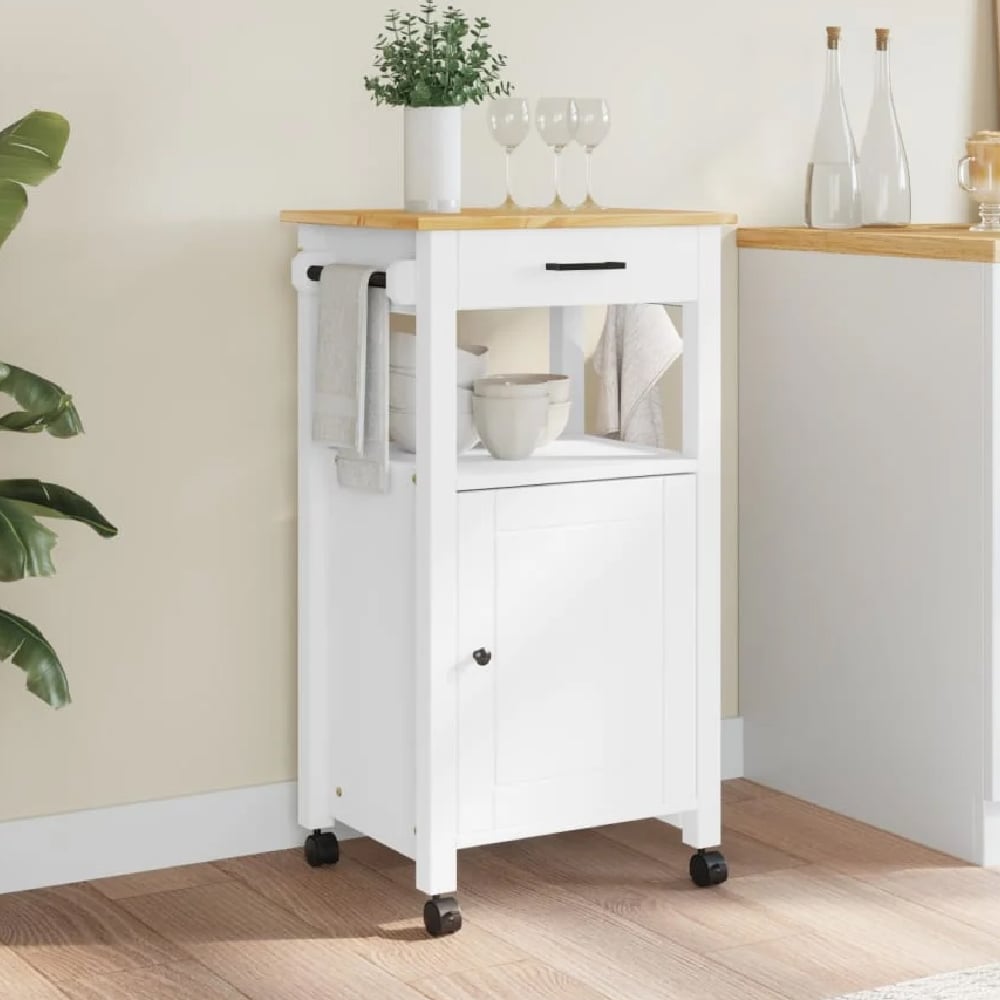 Cordova Wooden Kitchen Trolley With 1 Door 1 Drawer In White Brown