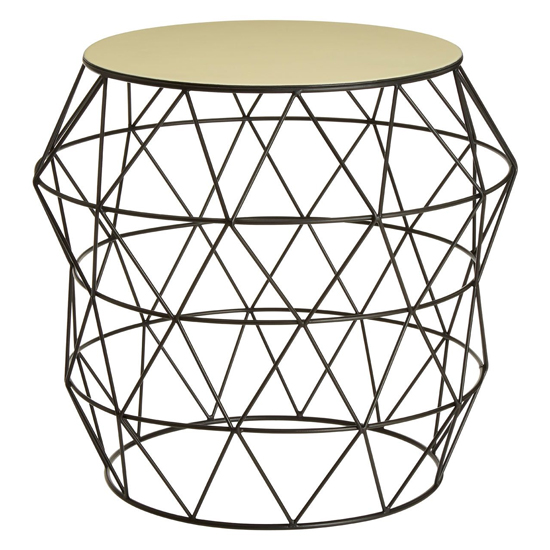 Coreca Round Metal Side Table With Black Base In Ivory | Bed Sava