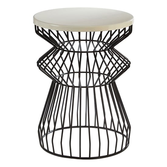 Coreca Round Metal Side Table With Black Curved Base In White | Bed Sava