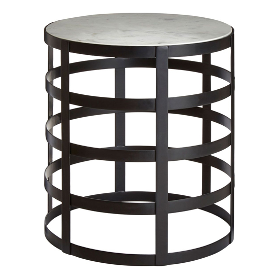 Coreca Round White Marble Top Side Table With Black Grid Frame | Bed Sava