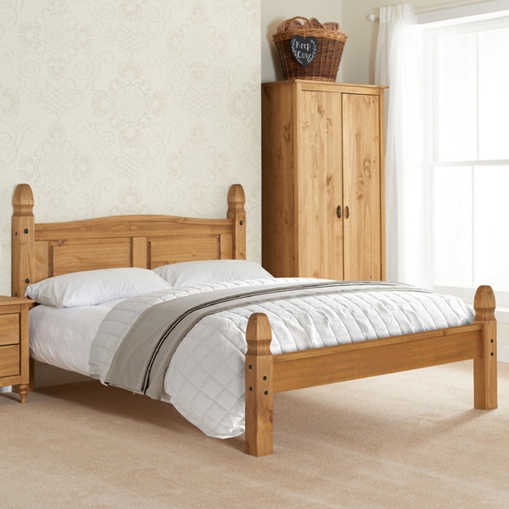 Corina Wooden Low End Double Bed In Waxed Pine