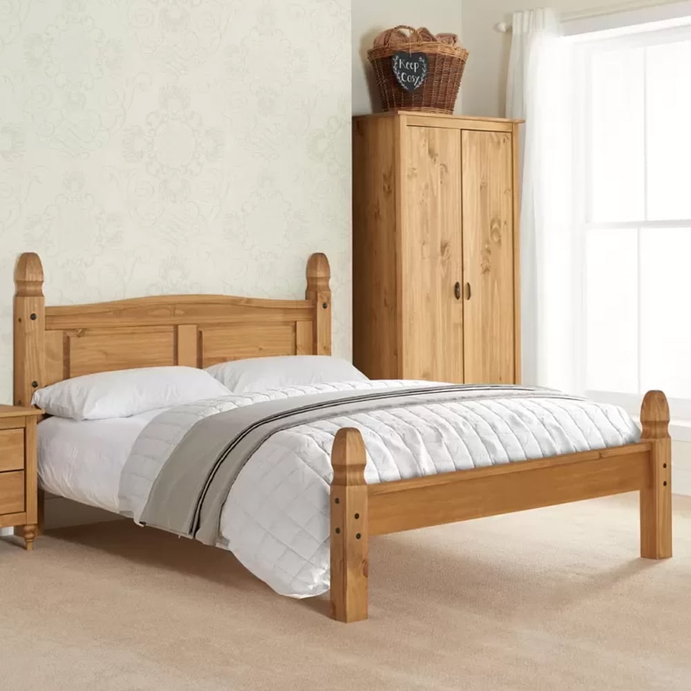 Corina Wooden Low End King Size Bed In Pine