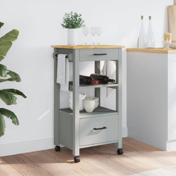 Corinth Wooden Kitchen Trolley With 2 Drawers In Grey And Oak | Bed Sava
