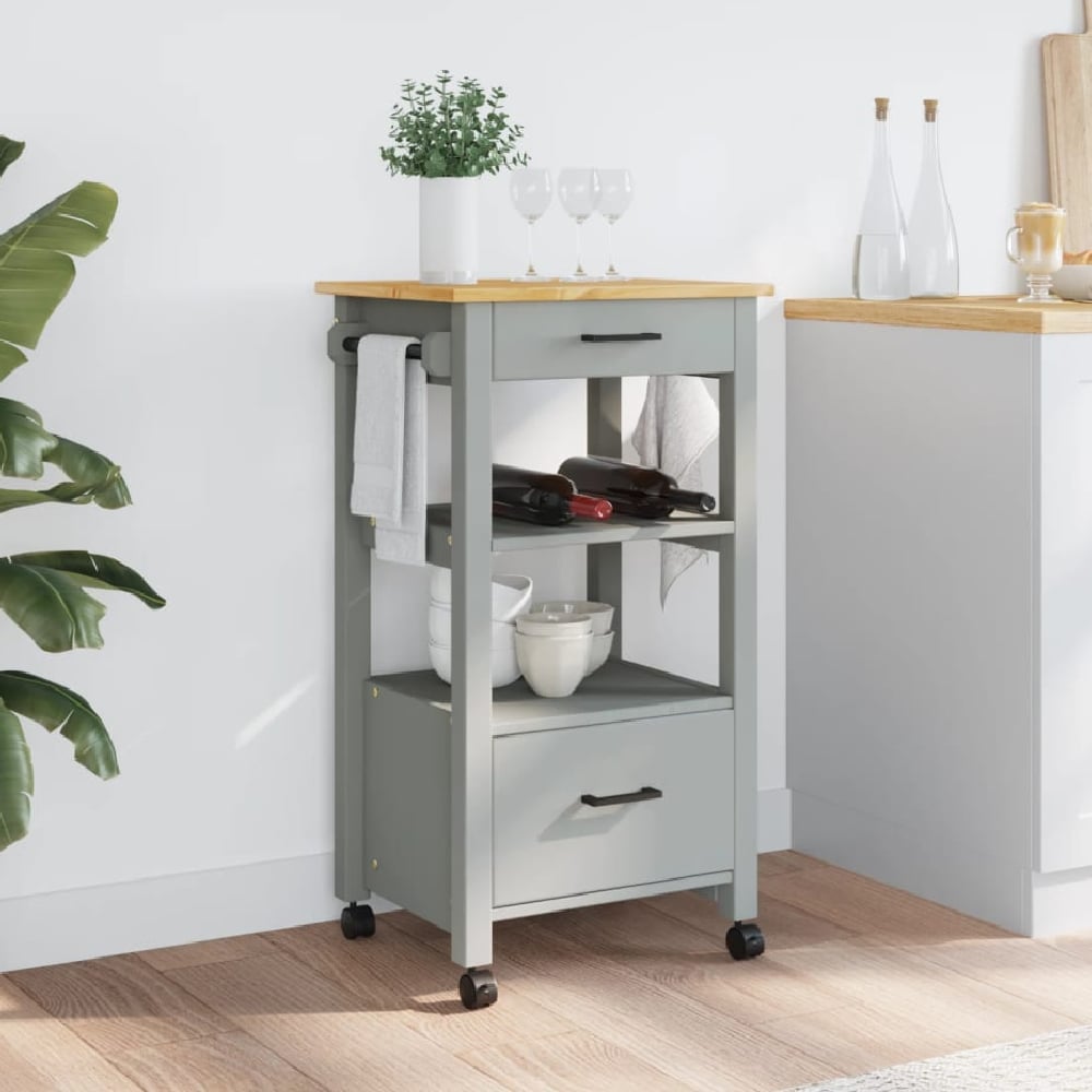 Corinth Wooden Kitchen Trolley With 2 Drawers In Grey And Oak