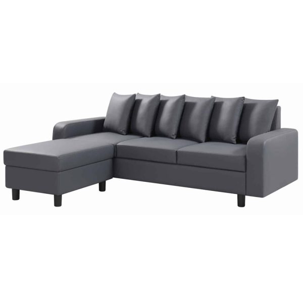 Cornelius Leather Corner Sofa In Grey | Bed Sava
