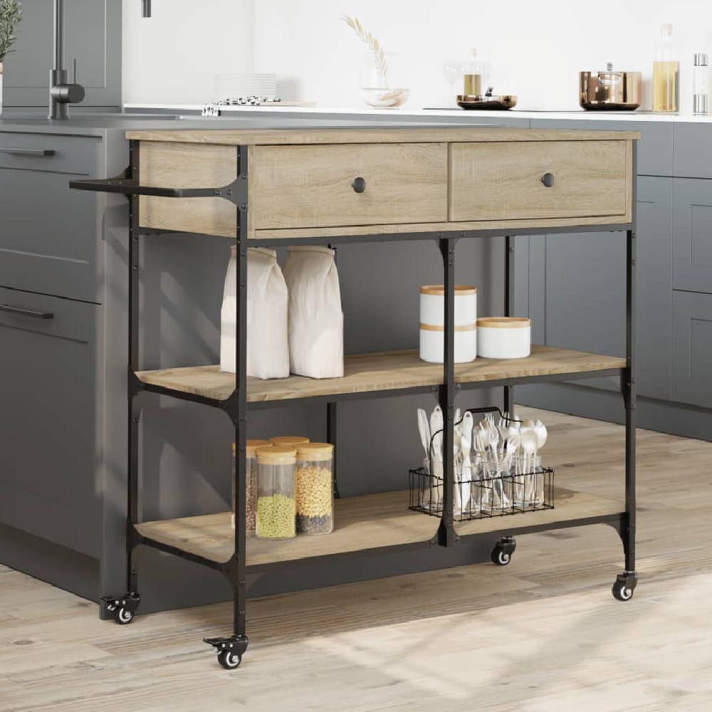 Cornelius Wooden Kitchen Trolley With 2 Drawers In Sonoma Oak
