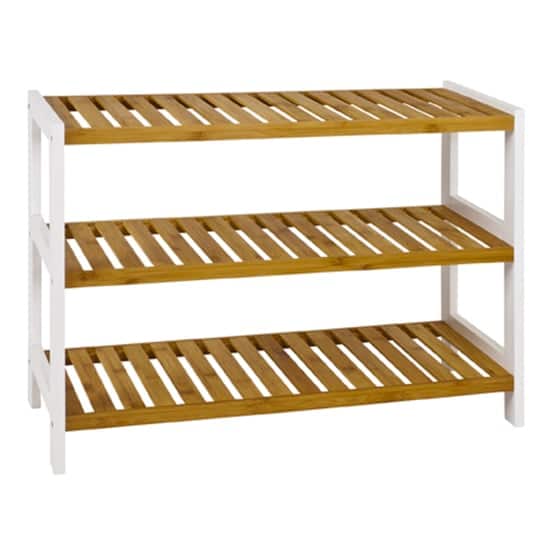Cornville 3 Shelves Shoe Storage Rack In White And Natural | Bed Sava