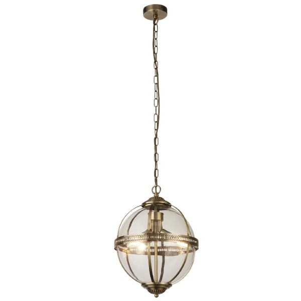 Coronet 3 Light Pendant Light In Antique Brass | Bed Sava