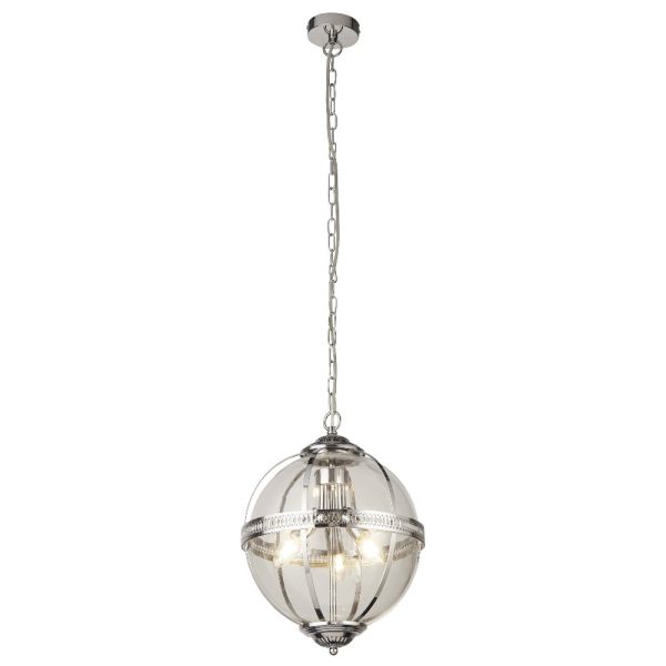 Coronet 3 Light Pendant Light In Chrome And Silver | Bed Sava