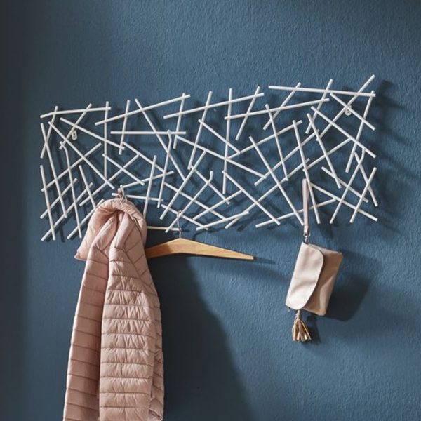 Corsicana Large Metal Wall Hung Coat Rack In White | Bed Sava