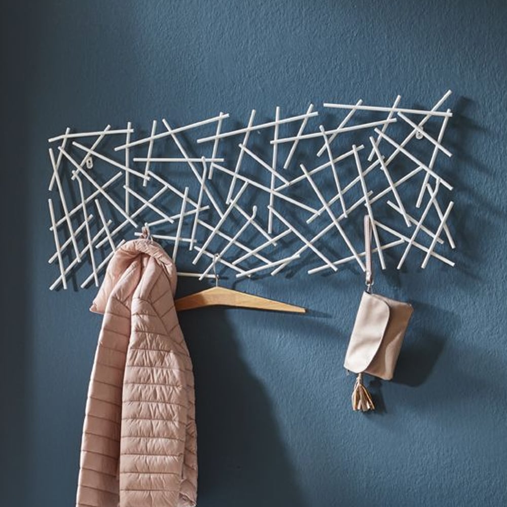 Corsicana Large Metal Wall Hung Coat Rack In White | Bed Sava