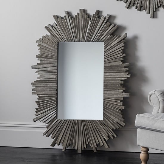 Corsley Starburst Wall Mirror Rectangular In Grey Weathered | Bed Sava