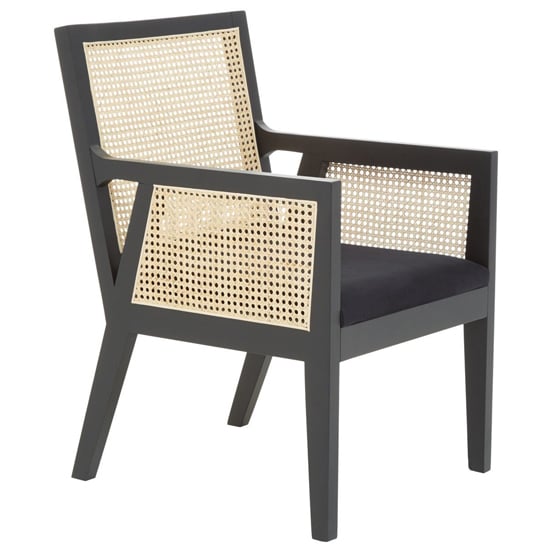 Corson Cane Rattan Wooden Accent Chair In Black | Bed Sava