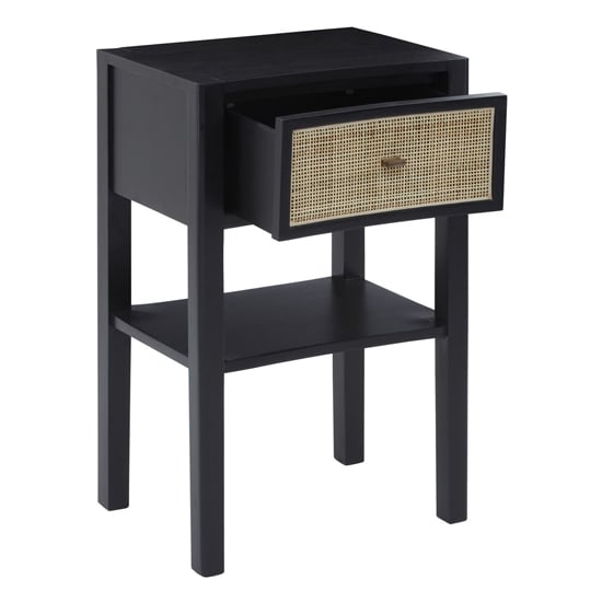 Corson Cane Rattan Wooden Bedside Table With 1 Drawer In Black | Bed Sava