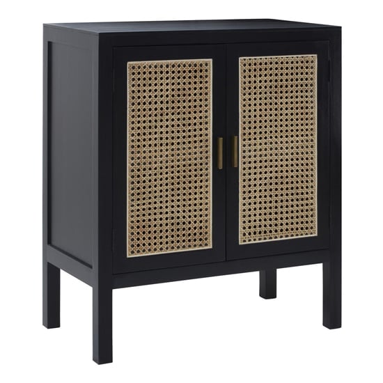 Corson Cane Rattan Wooden Sideboard With 2 Doors In Black | Bed Sava
