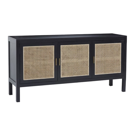 Corson Cane Rattan Wooden Sideboard With 3 Doors In Black | Bed Sava