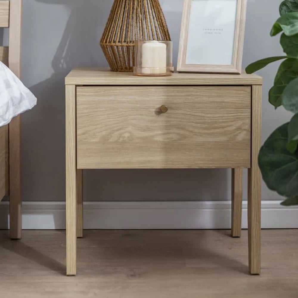 Cortez Wooden Bedside Cabinet With 1 Drawer In Oiled Oak | Bed Sava