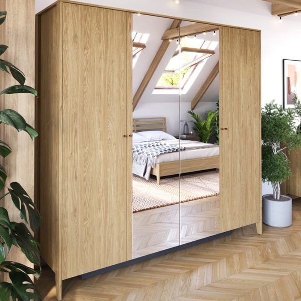 Cortez Wooden Wardrobe With 4 Doors In Oiled Oak | Bed Sava