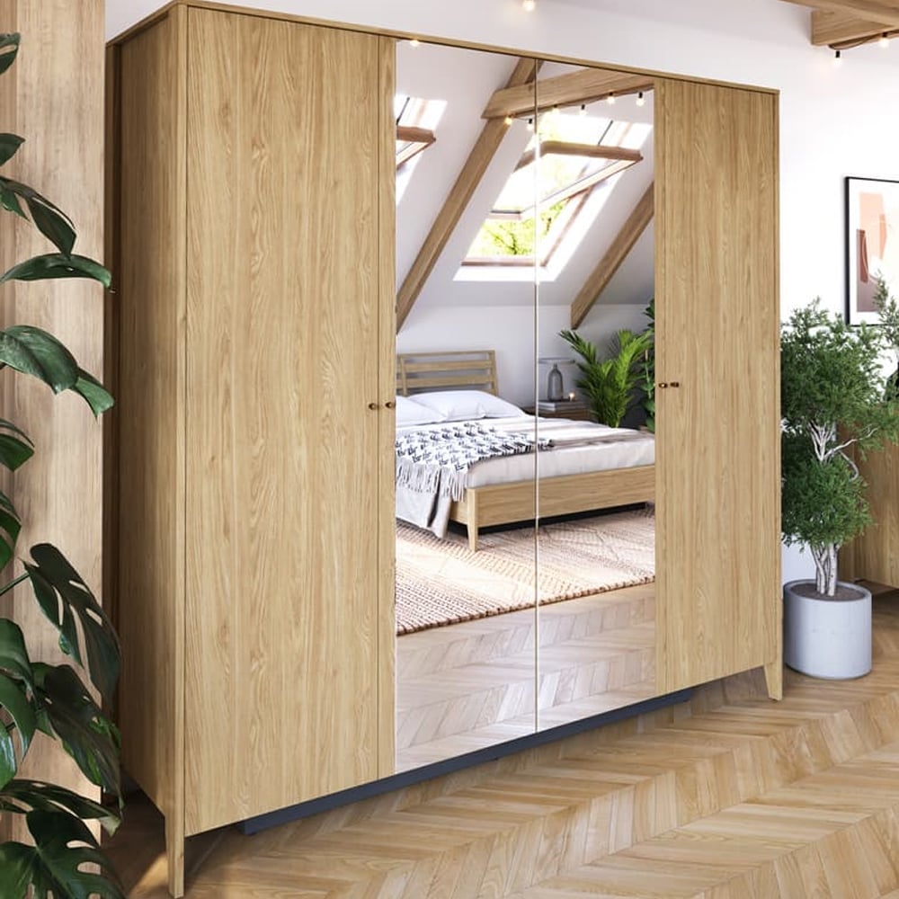 Cortez Wooden Wardrobe With 4 Doors In Oiled Oak | Bed Sava