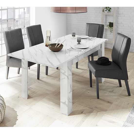 Corvi Extending White Marble Effect Dining Table With 4 Chairs | Bed Sava