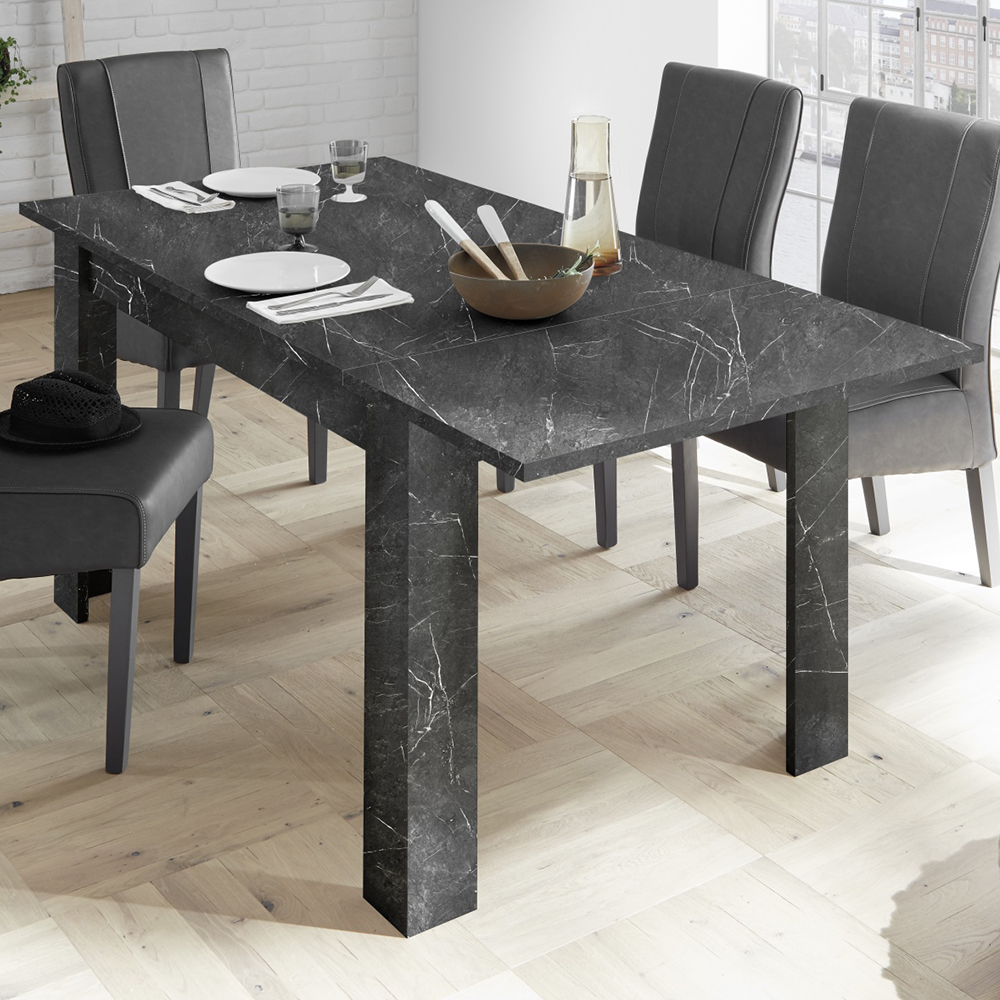 Corvi Wooden Extending Dining Table In Black Marble Effect | Bed Sava