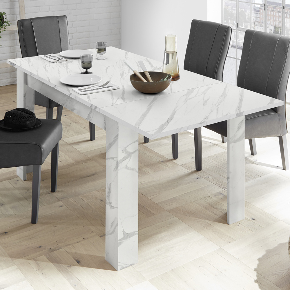 Corvi Extending Wooden Dining Table In White Marble Effect | Bed Sava