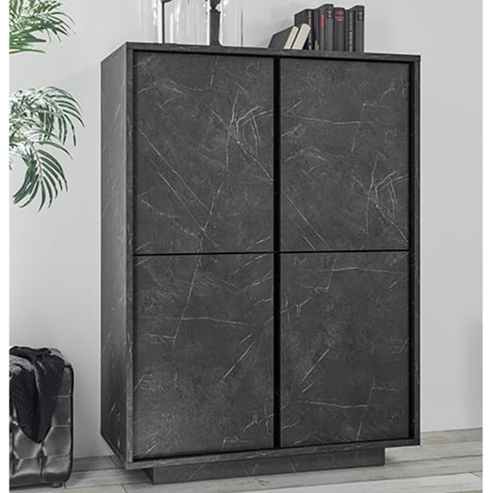 Corvi Wooden Highboard With 4 Doors In Black Marble Effect | Bed Sava