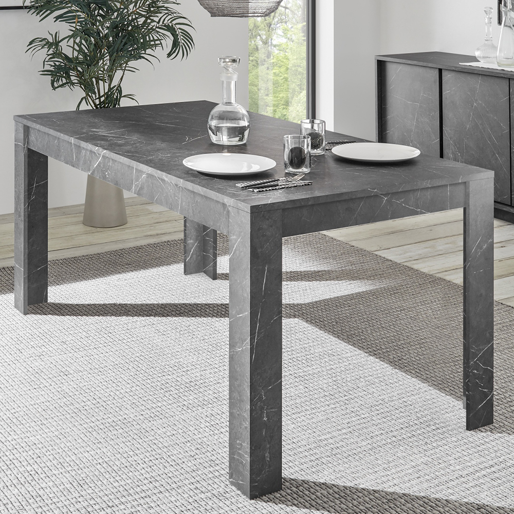 Corvi Wooden Rectangular Dining Table In Black Marble Effect | Bed Sava