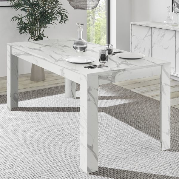 Corvi Wooden Rectangular Dining Table In White Marble Effect | Bed Sava