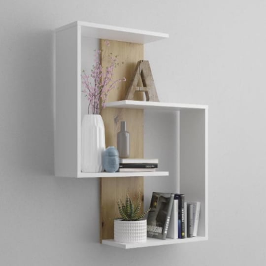 Corvus Wall Mounted Shelf In White And Artisan Oak | Bed Sava