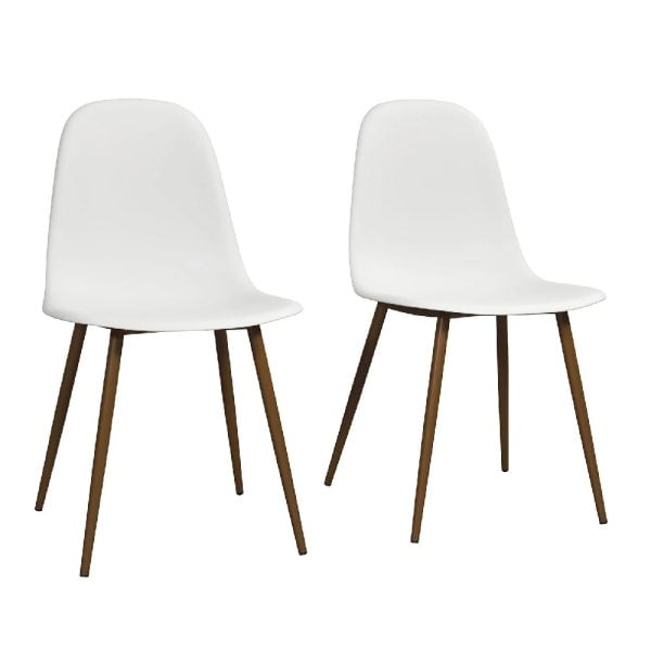 Couplie White Plastic Dining Chairs With Metal Frame In Pair | Bed Sava