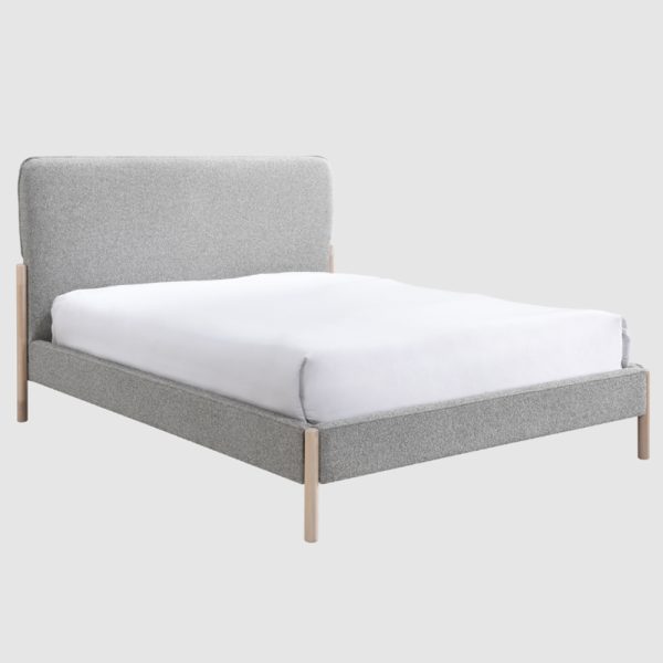 Covington Fabric King Size Bed With Wooden Legs In Steel Grey | Bed Sava
